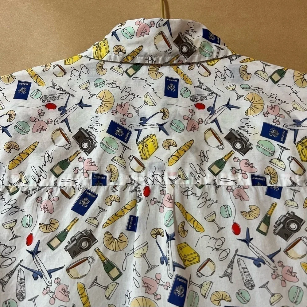 J. Crew | Parisian Novelty Print Popover Top French Paris Travel Shirt Size 2